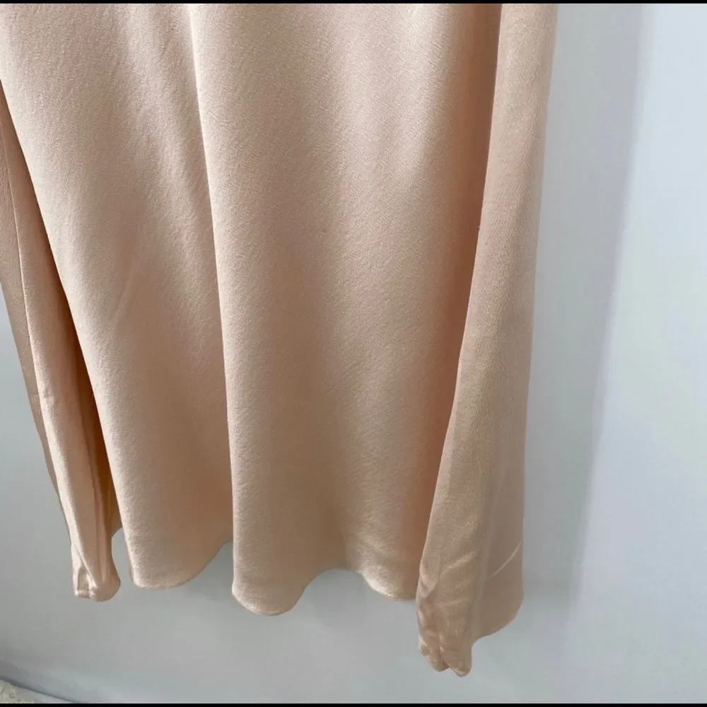 Ralph Lauren Gathered Silk Champagne Plunging Dress Short Sleeves Collared Gown - Picture 5 of 12